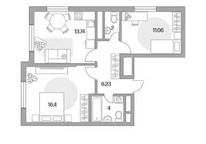 2-к квартира, вторичка, 53м2, 3/17 этаж