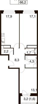 3-к квартира, вторичка, 66м2, 17/17 этаж