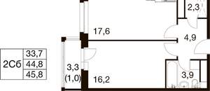 1-к квартира, вторичка, 46м2, 12/17 этаж