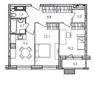 2-к квартира, вторичка, 49м2, 10/17 этаж