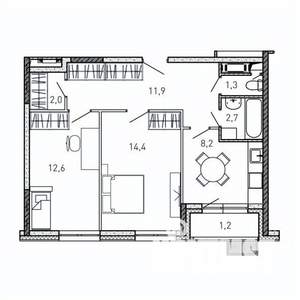 2-к квартира, вторичка, 54м2, 8/17 этаж