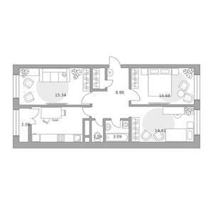 3-к квартира, вторичка, 73м2, 4/25 этаж