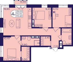 4-к квартира, строящийся дом, 70м2, 4/17 этаж