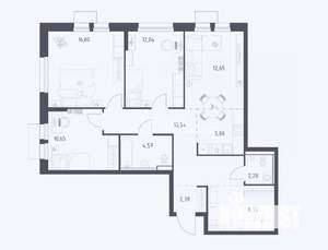 3-к квартира, вторичка, 88м2, 10/17 этаж