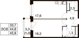 1-к квартира, вторичка, 46м2, 9/18 этаж