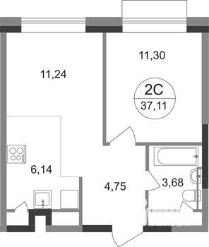 2-к квартира, строящийся дом, 37м2, 21/22 этаж