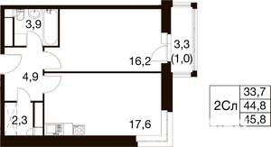 1-к квартира, вторичка, 46м2, 7/18 этаж