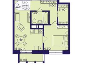 2-к квартира, вторичка, 42м2, 4/17 этаж