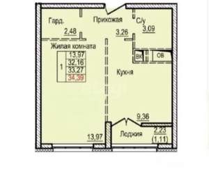 1-к квартира, вторичка, 34м2, 10/26 этаж