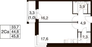 1-к квартира, вторичка, 46м2, 10/18 этаж