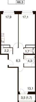 3-к квартира, вторичка, 64м2, 14/17 этаж