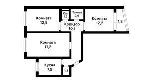 3-к квартира, вторичка, 65м2, 9/9 этаж