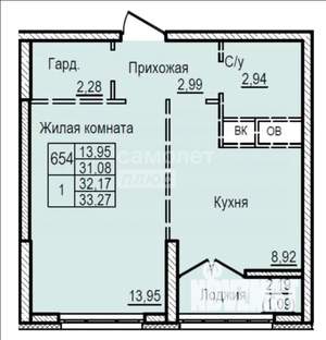 1-к квартира, вторичка, 32м2, 3/25 этаж