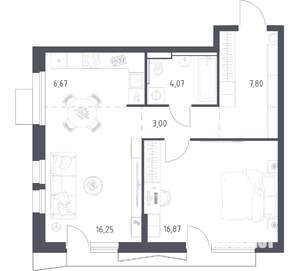 1-к квартира, вторичка, 54м2, 16/17 этаж