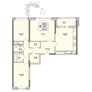 3-к квартира, строящийся дом, 81м2, 17/17 этаж