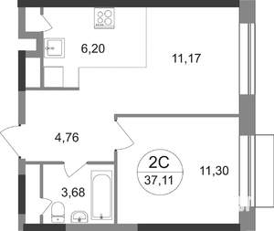 2-к квартира, строящийся дом, 37м2, 4/22 этаж