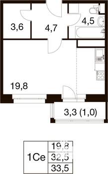 Студия квартира, вторичка, 34м2, 8/18 этаж