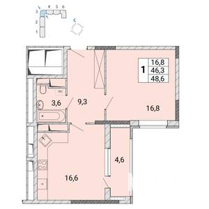 1-к квартира, строящийся дом, 49м2, 6/17 этаж
