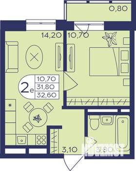 2-к квартира, строящийся дом, 32м2, 4/17 этаж
