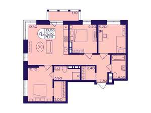3-к квартира, вторичка, 71м2, 13/17 этаж