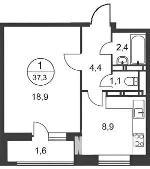 1-к квартира, вторичка, 39м2, 11/25 этаж