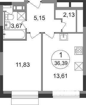 1-к квартира, строящийся дом, 36м2, 22/22 этаж