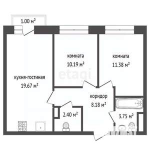 3-к квартира, вторичка, 55м2, 3/6 этаж
