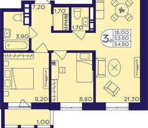2-к квартира, вторичка, 55м2, 17/17 этаж
