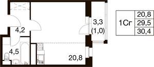 Студия квартира, вторичка, 30м2, 10/18 этаж