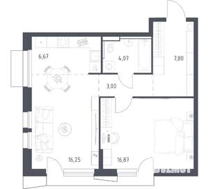 1-к квартира, вторичка, 54м2, 14/17 этаж