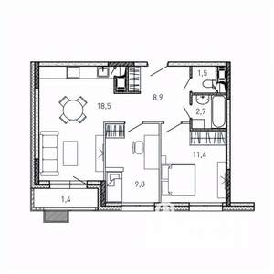 2-к квартира, вторичка, 54м2, 8/17 этаж