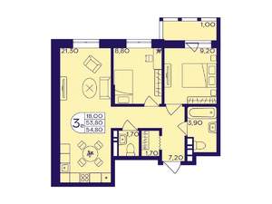2-к квартира, вторичка, 55м2, 15/17 этаж