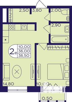 2-к квартира, строящийся дом, 37м2, 9/23 этаж