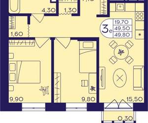 2-к квартира, вторичка, 51м2, 21/23 этаж