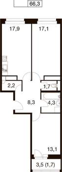 3-к квартира, вторичка, 66м2, 9/17 этаж