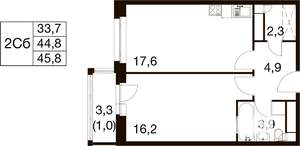 1-к квартира, вторичка, 46м2, 13/18 этаж