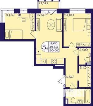 3-к квартира, вторичка, 50м2, 9/23 этаж