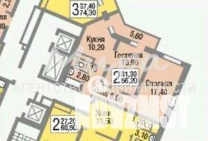 2-к квартира, вторичка, 56м2, 15/22 этаж