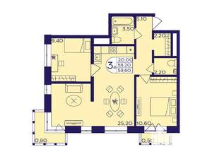 3-к квартира, вторичка, 60м2, 5/25 этаж