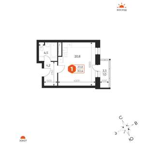 1-к квартира, вторичка, 30м2, 13/17 этаж
