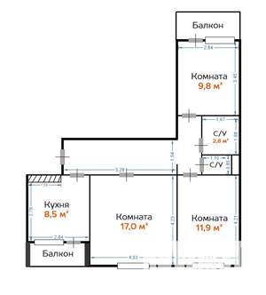 3-к квартира, вторичка, 62м2, 12/14 этаж