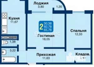 2-к квартира, вторичка, 61м2, 17/17 этаж