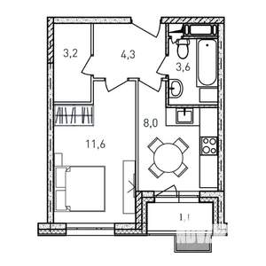 1-к квартира, вторичка, 32м2, 10/17 этаж