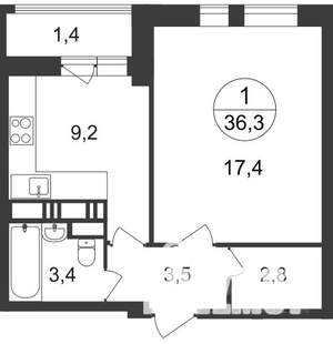 1-к квартира, сданный дом, 38м2, 14/20 этаж