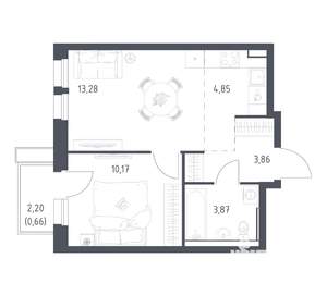1-к квартира, вторичка, 37м2, 7/17 этаж