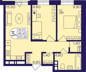 2-к квартира, вторичка, 50м2, 17/17 этаж