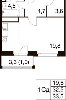 Студия квартира, вторичка, 34м2, 15/17 этаж