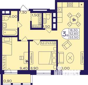 3-к квартира, строящийся дом, 54м2, 10/22 этаж