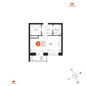 1-к квартира, строящийся дом, 34м2, 6/17 этаж