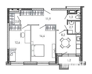 2-к квартира, строящийся дом, 54м2, 11/17 этаж